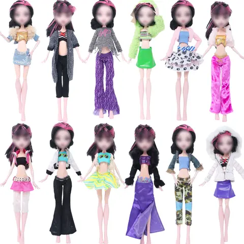 High Quality Doll Clothes for Monster Doll 25cm Doll Print Tops Long Pants Fashion Suit Short Dress Kids Accessories Toy Gift