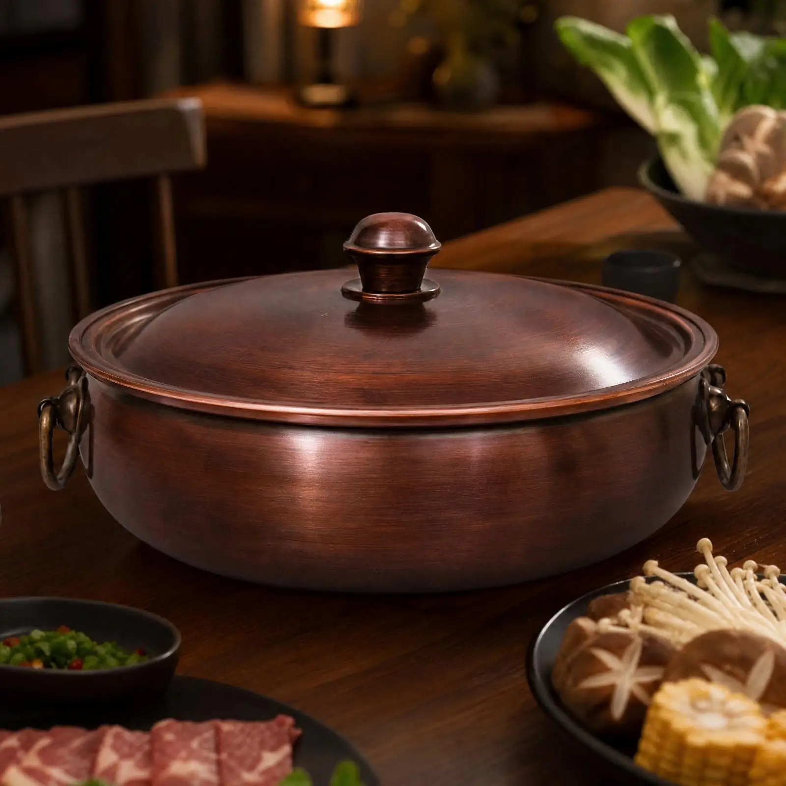 Copper Soup Pot for Induction Stove Hot Pot Cooking Round Shape with Composite Base and Lid
