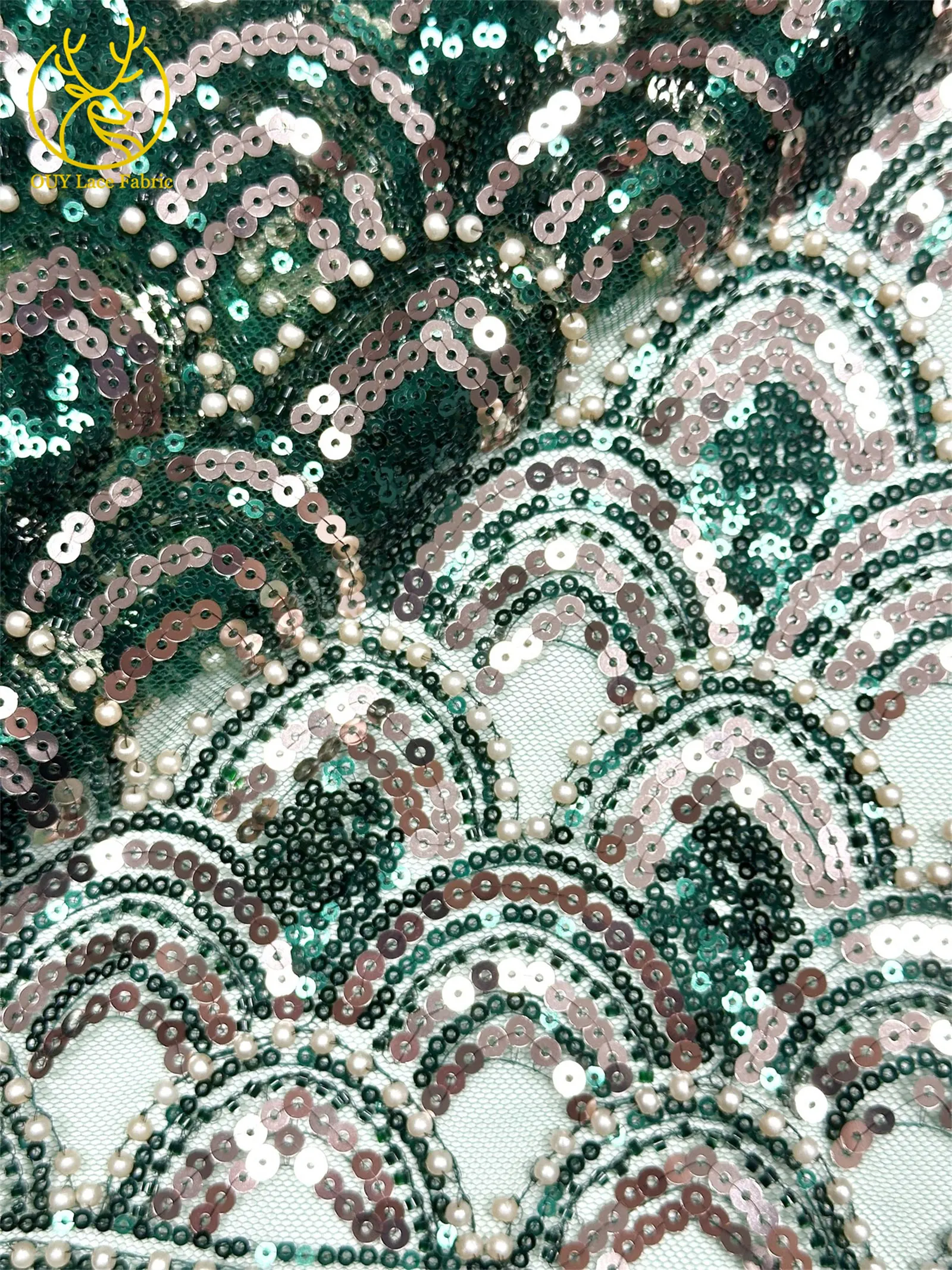 2026 Luxuriöser Afrikanischer Perlen-Spitzenstoff 5 Yards Hochwertiger Nigerianischer Französischer Pailletten-Tüll-Spitzenstoff Ideal für Hochzeiten und Bankette – Detail 8