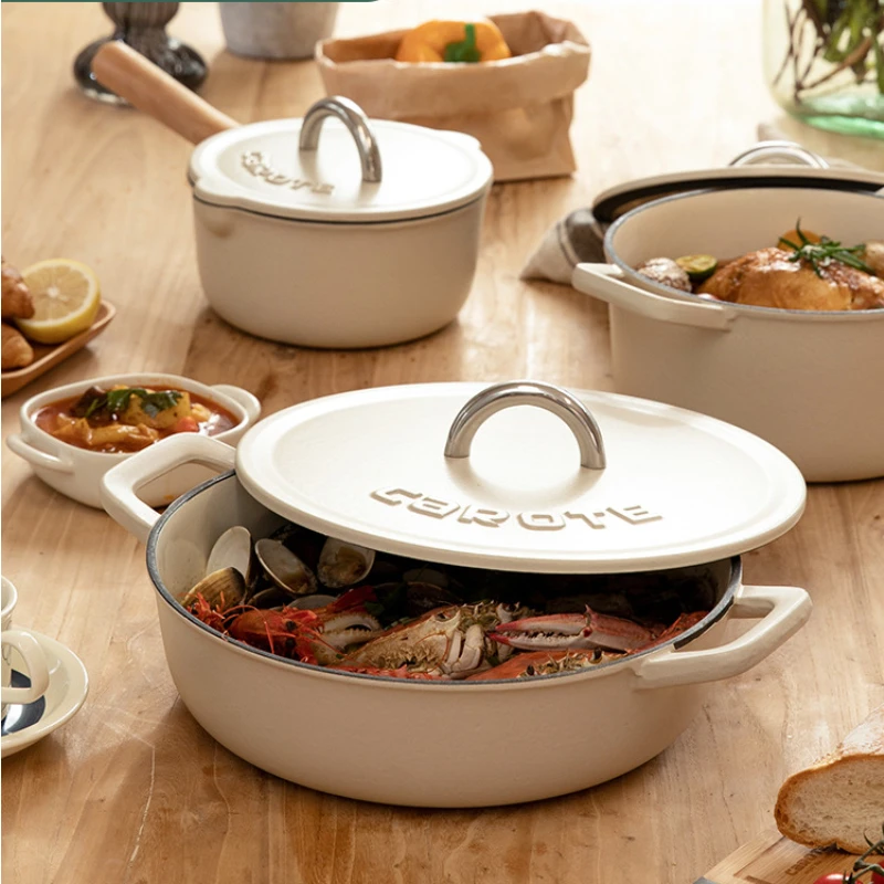 

Nordic Style Enamel Cast Iron Pot Seafood Stew Pot Household Kitchenware Non Stick Cooking Pots Induction Cooker Soup Pot