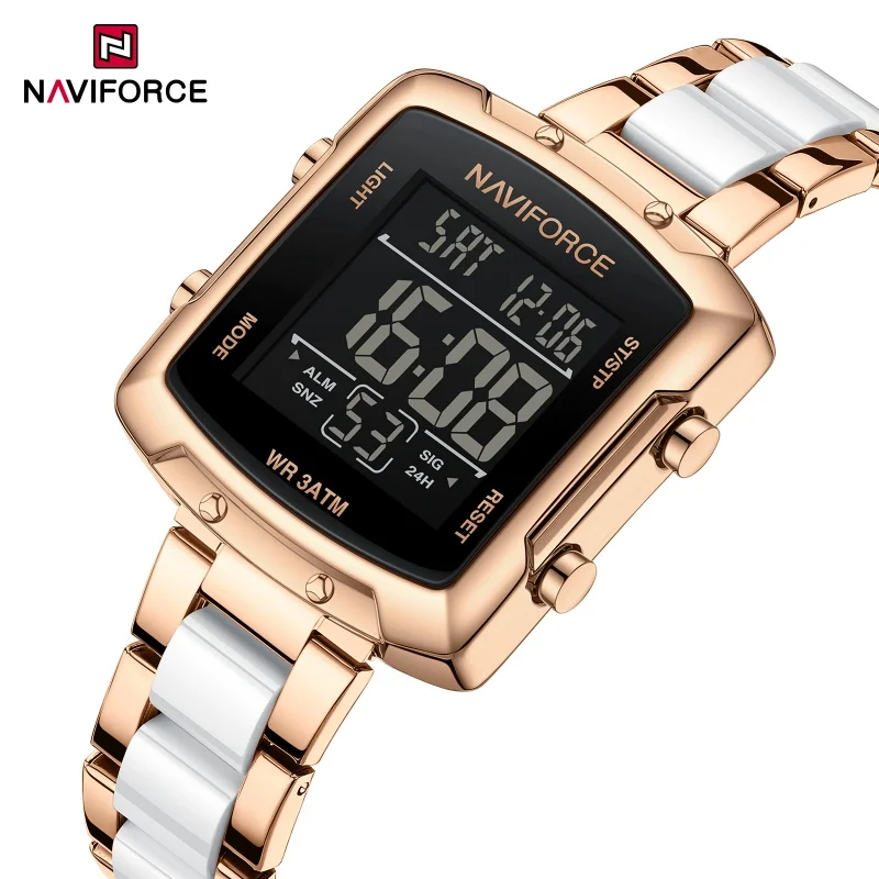 

NAVIFORCE Women's Elegant Digital Watches Alarm Clock Stopwatch Time Display 3ATM Waterproof LCD Lighting Ladies Leisure Watches