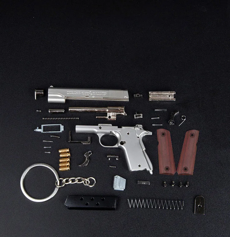 Mini Gun Toys 1/3 Metal 1911 Keychain Shell Eject Wood Grip Toy Gun Miniature Collection of Alloy Pistols Pendant for Gift