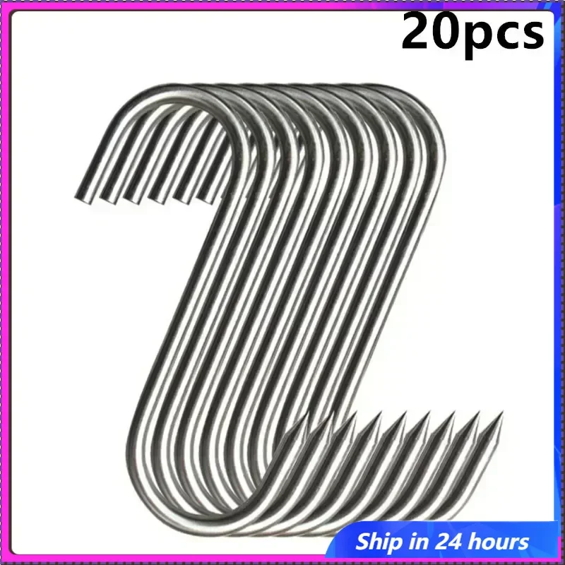 

Stainless Steel S Hooks with Sharp Tip Utensil Meat Clothes Hanger Hanging Hooks for Butcher Shop Kitchen Baking Tools