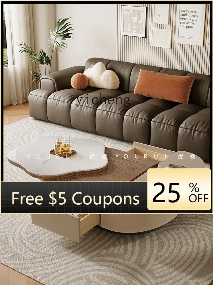 

AA Iiving room lifting and rotating small apartment home creative coffee table saddle leather coffee table