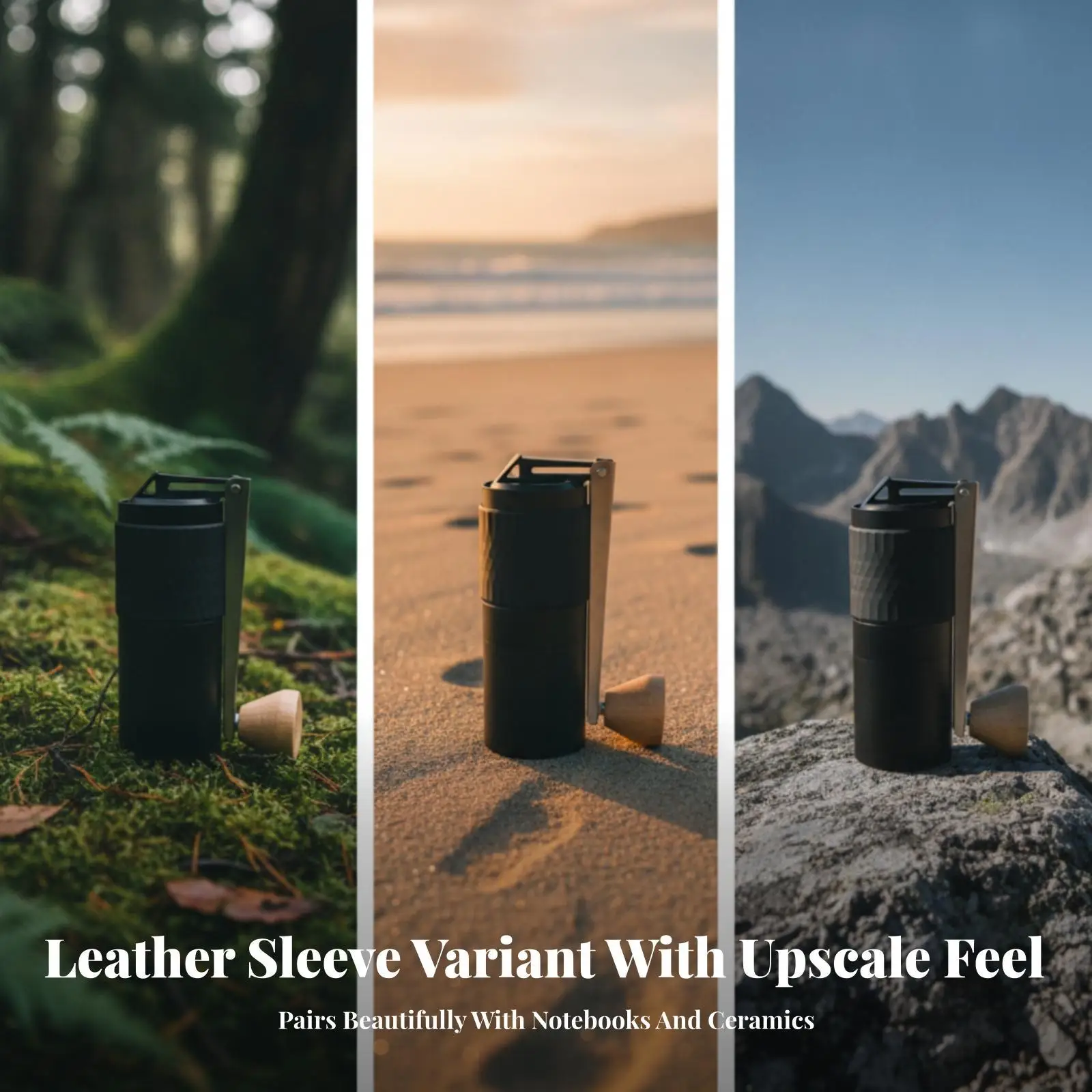 Manual Coffee Grinder with Smooth Wooden Knob Handle Portable Stainless Steel Coffee Mill for Travel Camping and Home