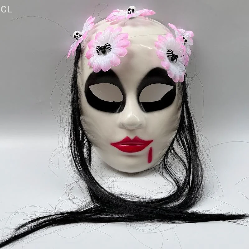 

1Pcs Masquerade Party Dress Up Costume Props Halloween Day Of The Dead Rapunzel Mask Horror Long Haired Ghost Mask