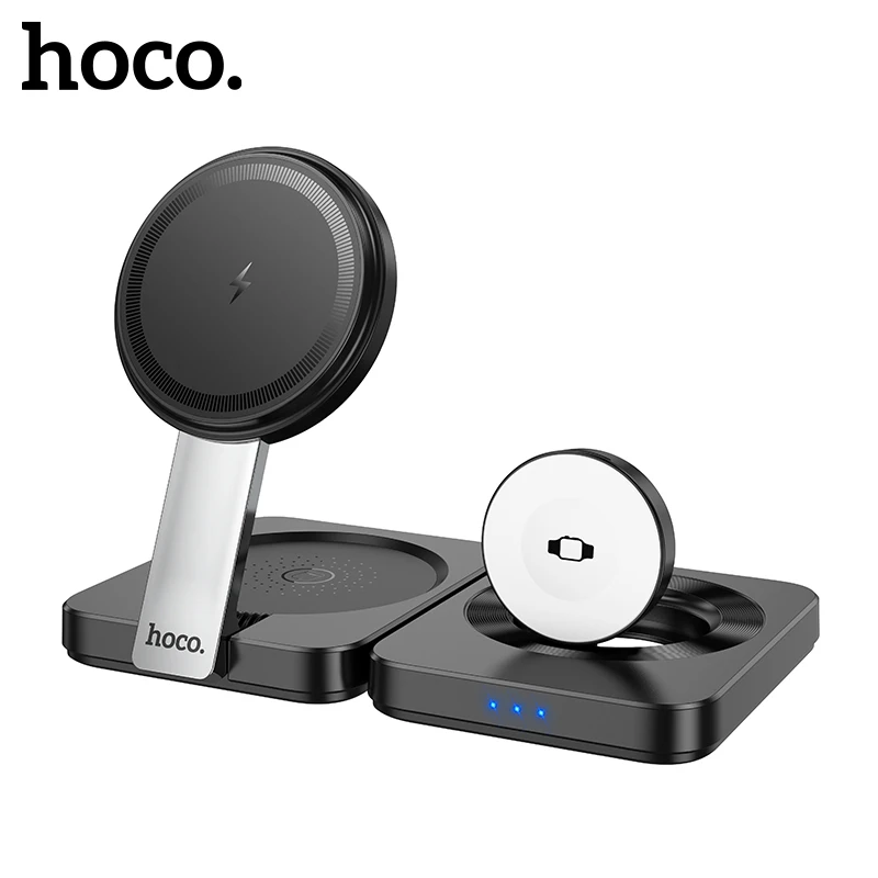 HOCO Foldable Wireless Magnetic Charging Station For iPhone 12/13/14/15 Pro Max Qi 15W Wireless Charger For iWatch SE/SE2 Ultra2