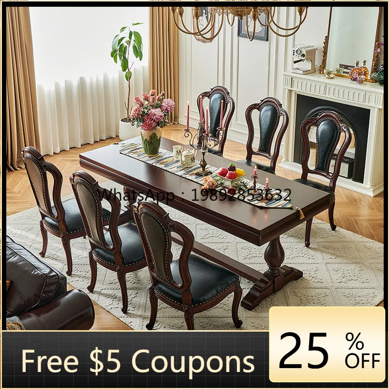 LYY American Style Solid Wood Dining Table Walnut Wood Vintage Home Restaurant Rectangular 1.8m 2m Long Table