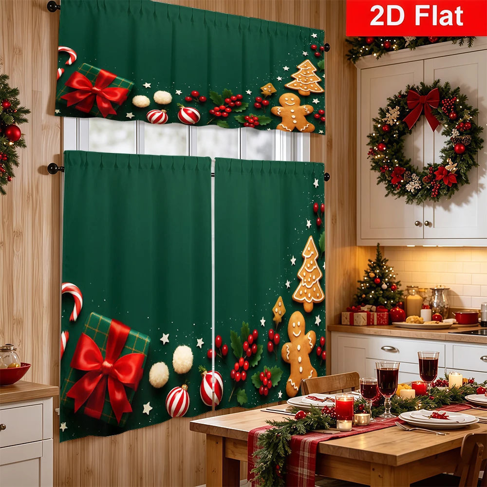 Christmas Kitchen Curtains, Gift Gingerbread Corner, Digital Print, Kitchen Dining Room, Rod Pocket Polyester, Home Decor