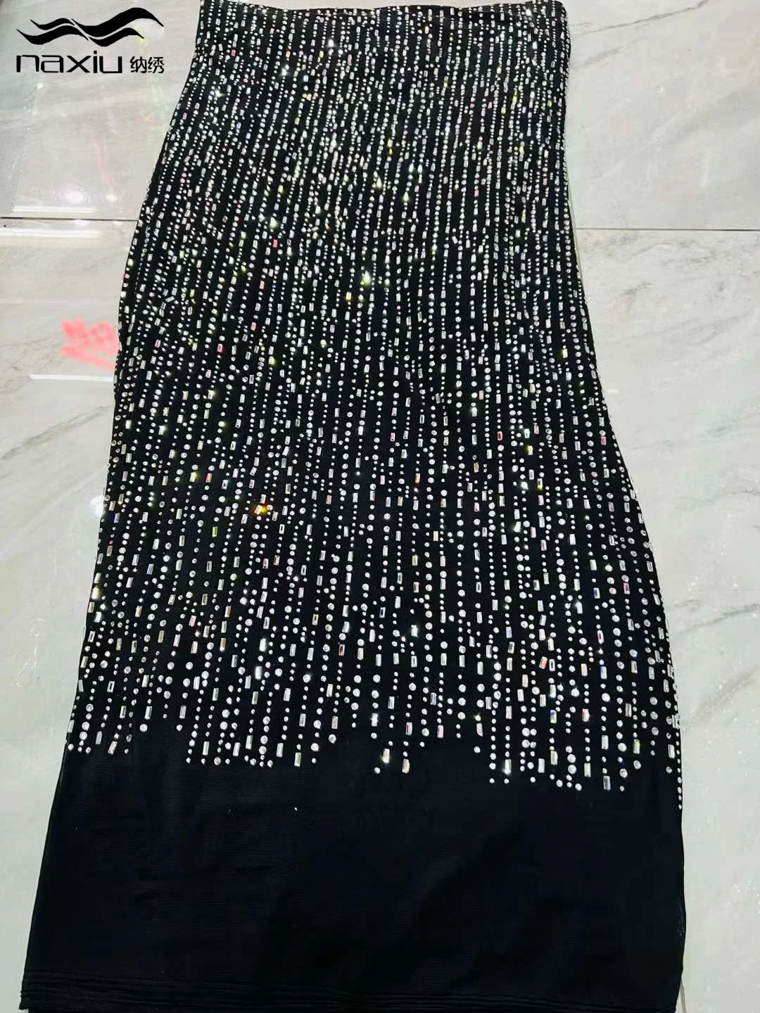 Madison-Nigerian Lace Fabrics, Black, Elastic, Heavy Stones, African Net Lace, Luxury Crystal Stones, Beads Fabrics for Wedding2