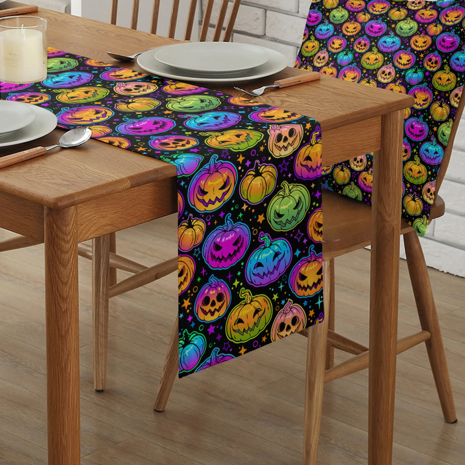 Halloween Horror Atmosphere Smile Pumpkin Pattern Table Runner Wedding Party Decorations Dinner Table Decoration Table Runner