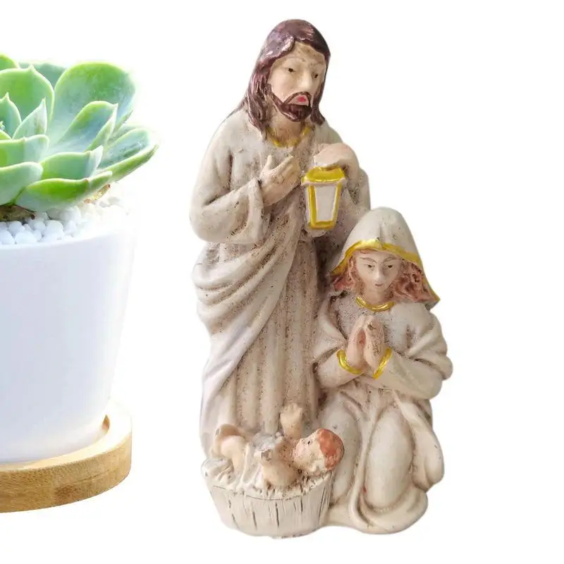Mini-Krippenstatue aus Kunstharz, Heilige Familie, Tischszenen, katholische Figur, Kunsthandwerk, Skulptur für Weihnachtsdekoration