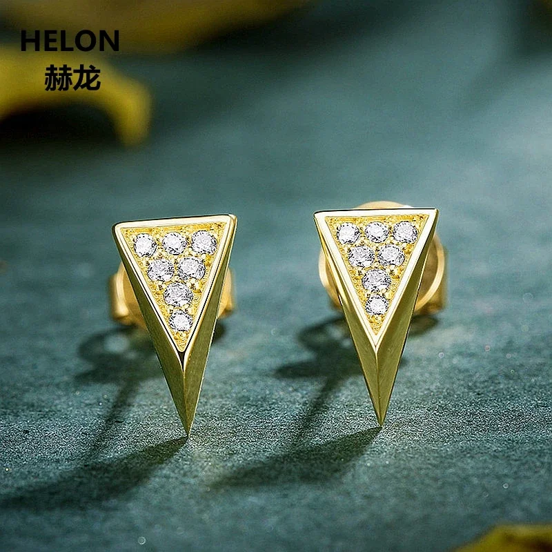 Solid 14k Yellow Gold SI/H Natural Diamonds Stud Earrings Women Triangle Shape Trendy Fine Jewelry Brilliant Engagement Wedding