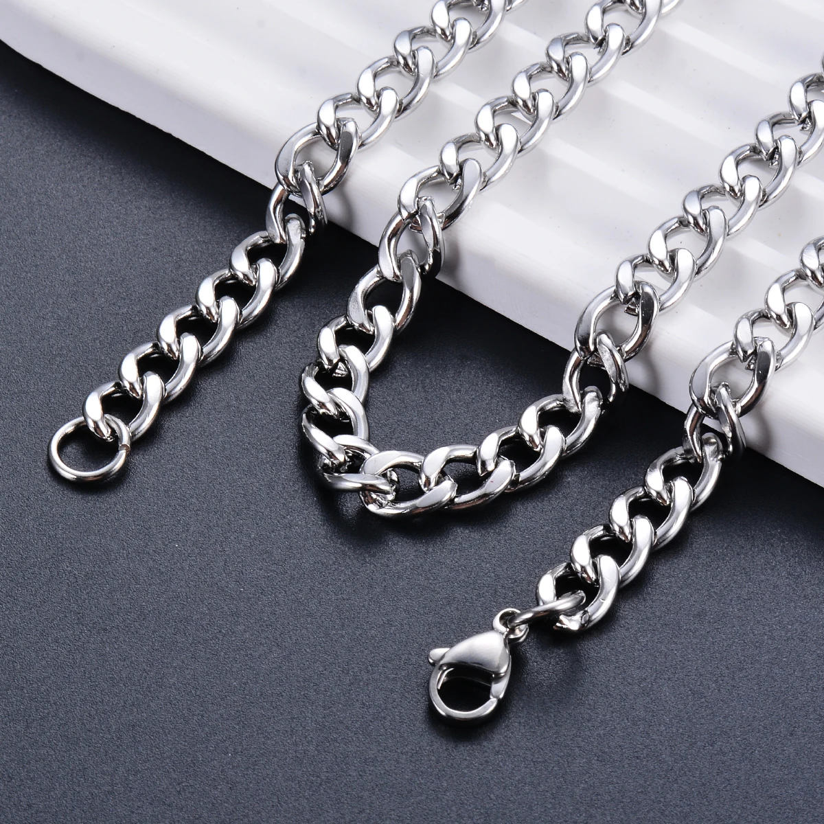 1 Stück kubanische Gliederkette aus Edelstahl, 3 mm–9,5 mm, Curban-Gliederkette für Männer und Frauen, Länge 21 cm–75 cm – Detail 9