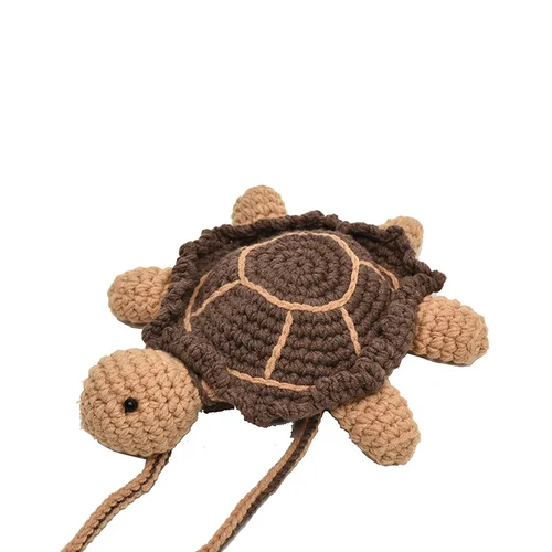 Imagen 2 del producto Bolso de tortuga de punto de dibujos animados, bolso cruzado Diagonal de hombro con tortuga para padres e hijos, bolso tejido con gancho hecho a mano, billetera
