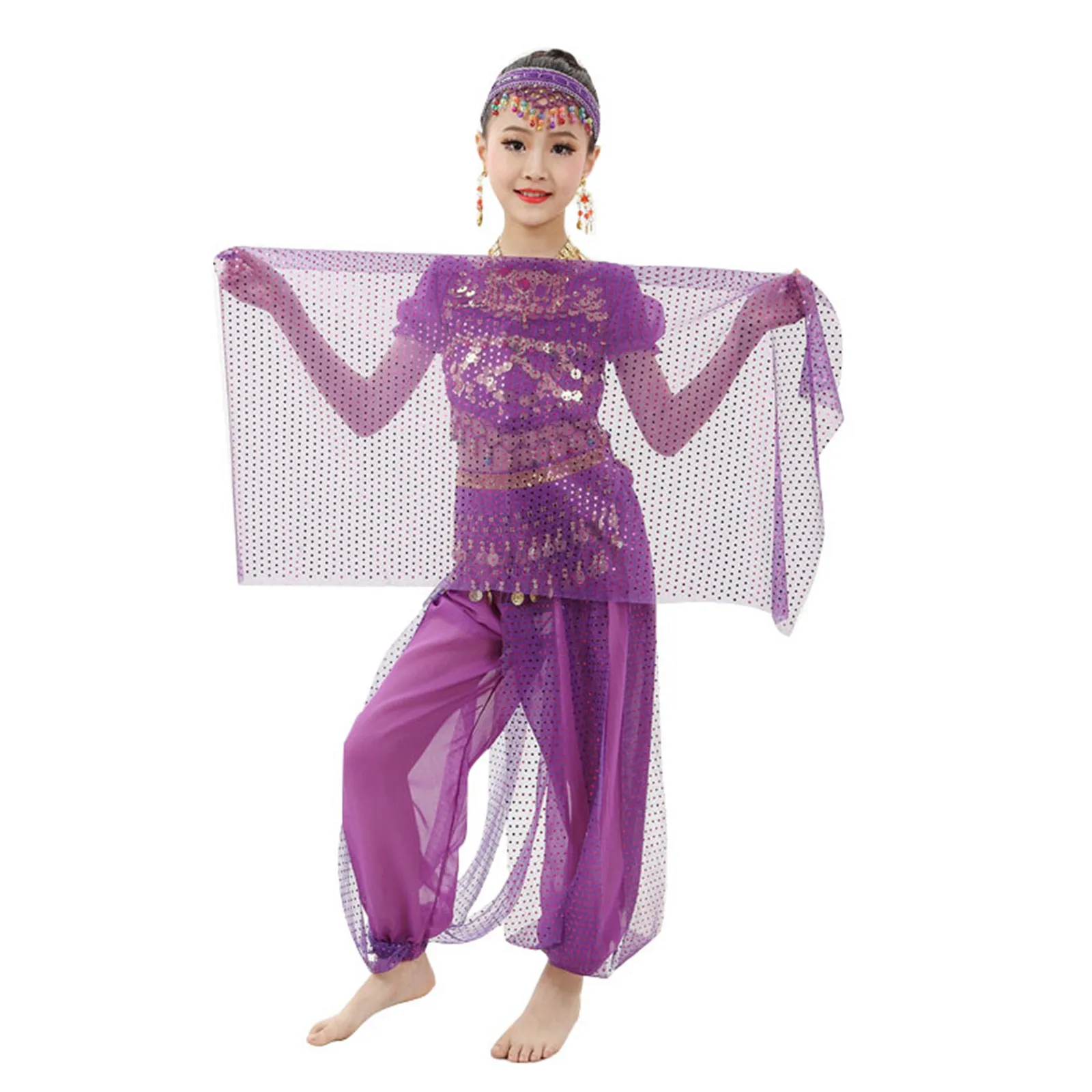 

Carnival Costume Girl Indian Party Stage Performance Suit Kids Arabian Belly Dance Costume Set Skirt Halloween Bollywood Cosplay