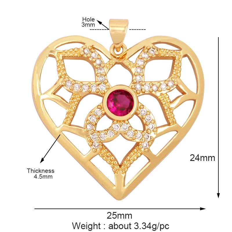 Palace Love Heart Enamel Oil Dropped Charm Pendant,18k Gold Plated Inlaid Full Zircon Necklace Bracelet Jewelry Supplies M58