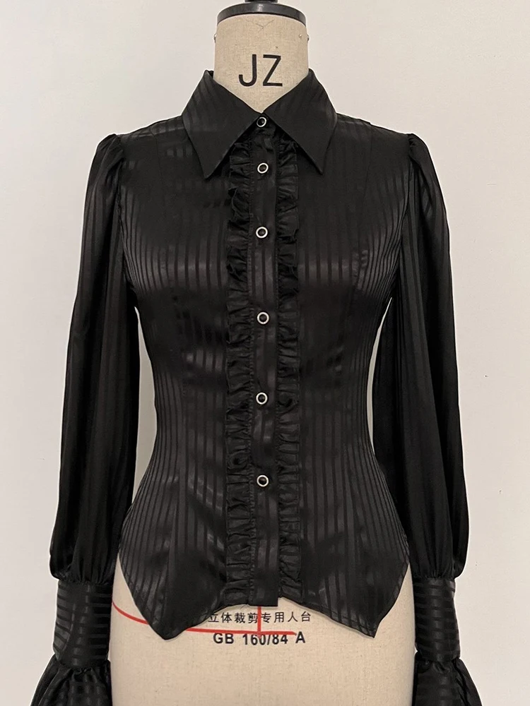 Temperament Tops Vrouwen Blouses Vintage Boog Stand Hals Flare Mouwen Ruches Chic Blouse Tops 2025, Blusas Mujer De Moda