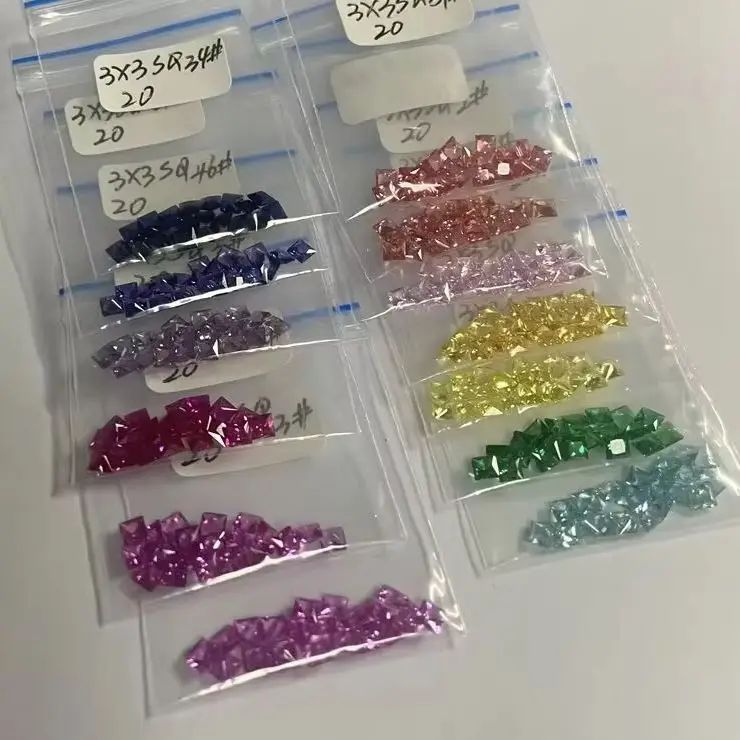 Princess Cut 3x3mm 13 Colors Synthetic Lab Rainbow Sapphire Corundum Stone Square Gemstones