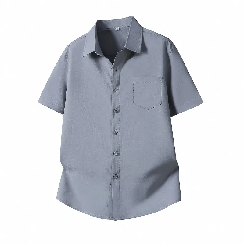 New Summer Black Pocket Mens Shirts Business Casual Formal Male Shirts Breathable Solid Button Down Office Wear