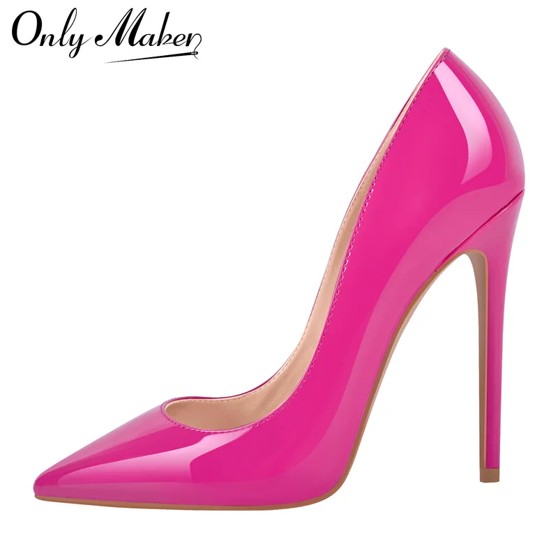 Onlymaker Décolleté da donna con punta a punta 12 cm Tacchi sottili in pelle verniciata Magenta Scarpe da donna Scarpe di grandi dimensioni