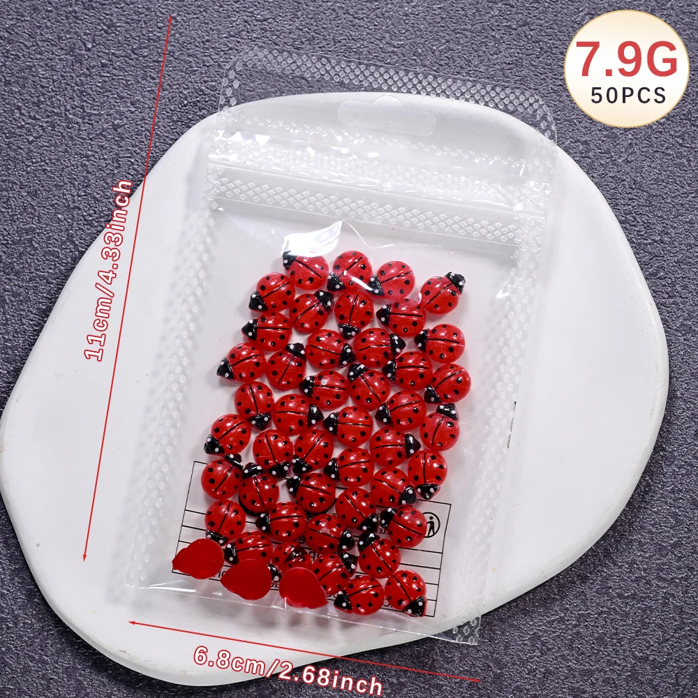 50/100 Stück Harz Mini Red Beetle Nagel Charms 8*10mm 3D süße Marienkäfer Nail Art Dekorationen Y2K Käfer Insekt DIY Nagel Scrapbook Dezember