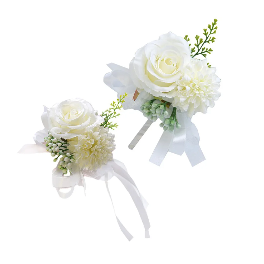 1 مجموعة 1 مجموعة زهرة اصطناعية بروش زهور المعصم لحفل زفاف العروس وصيفة الشرف حفلة واقعية الصدار ديكور محاكاة الأزهار