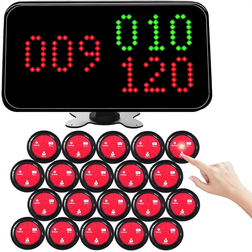 Wireless Calling System 3-Digit Number Restaurant Fast Food Cafe Call Waiter Pager 20 Table Buttons 1 Display