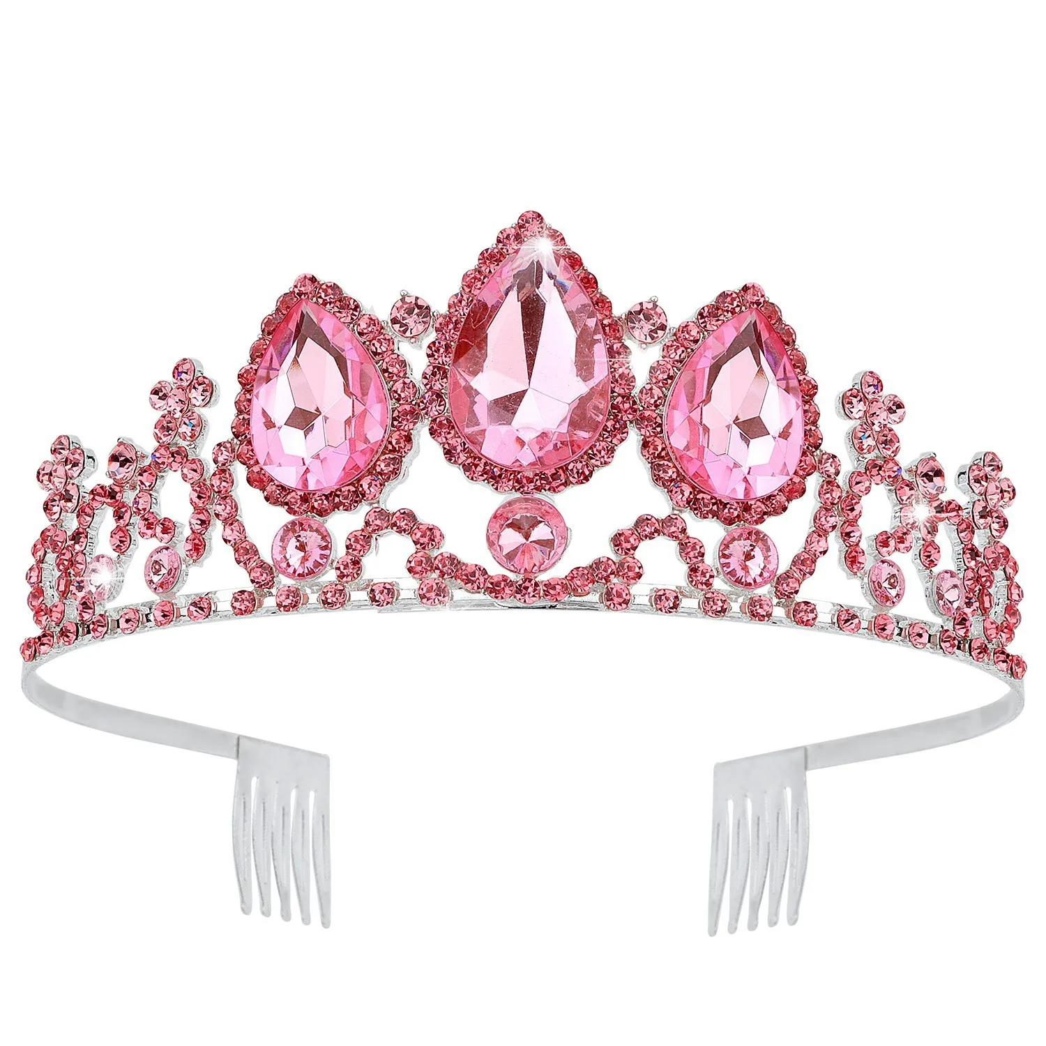 Girls Big Drop Shape Crown With Colorful Rhinestone Party Children Tiara