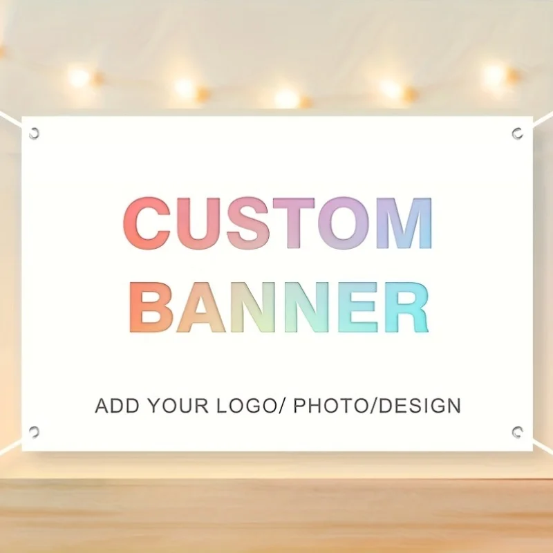 Banner foto personalizado y customizable, horizontal 2D con cuatro orificios pre-perforados - Bandera de porche  puerta de