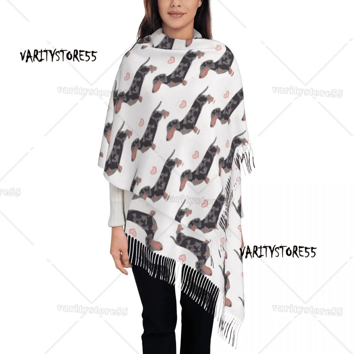 

Cute Wiener Dog Dachshund Shawls Wraps Women Winter Long Soft Scarf Animal Cartoon Pashmina Tassel Scarves