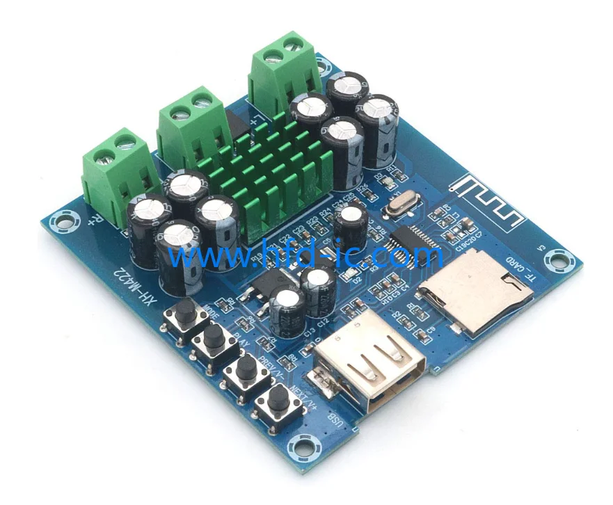 XH-M422 TPA3116D2 Amplifiers Board Integrated U Disk TF Player Amp Boards Dual Channels 50W*2 DC12V-24V