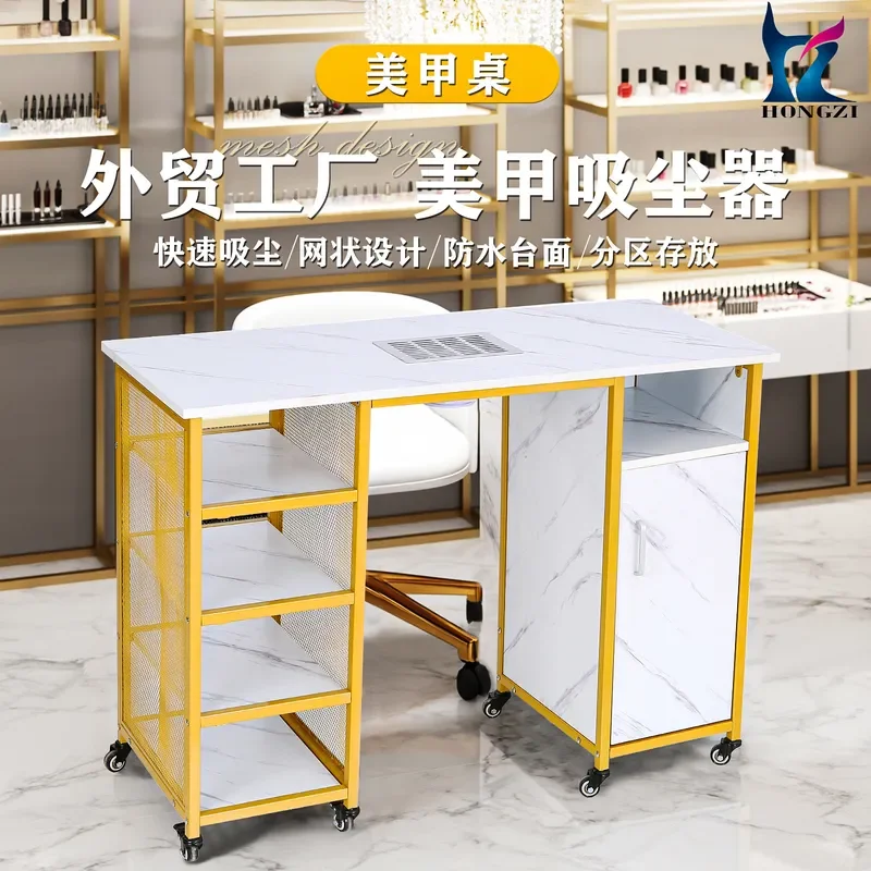 Source factory custom marble nail art table, with vacuum cleaner hand rest, partition storage universal wheel workbench
