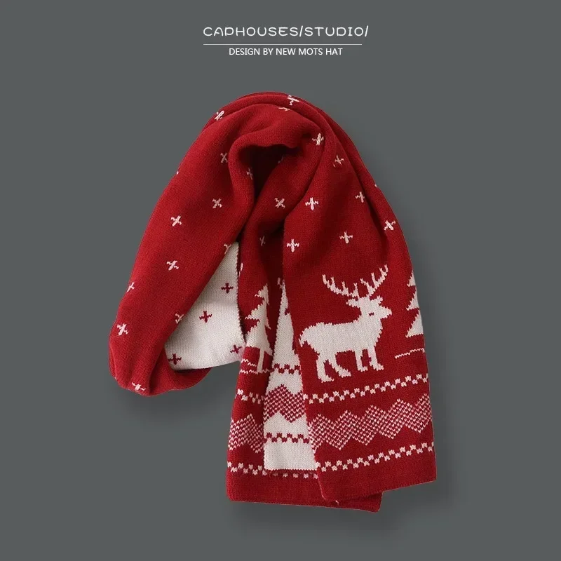 Christmas Gift Red Deer Scarf Women's Versatile Autumn and Winter Warm Extended Edition Student Cute Skin friendly Scarf