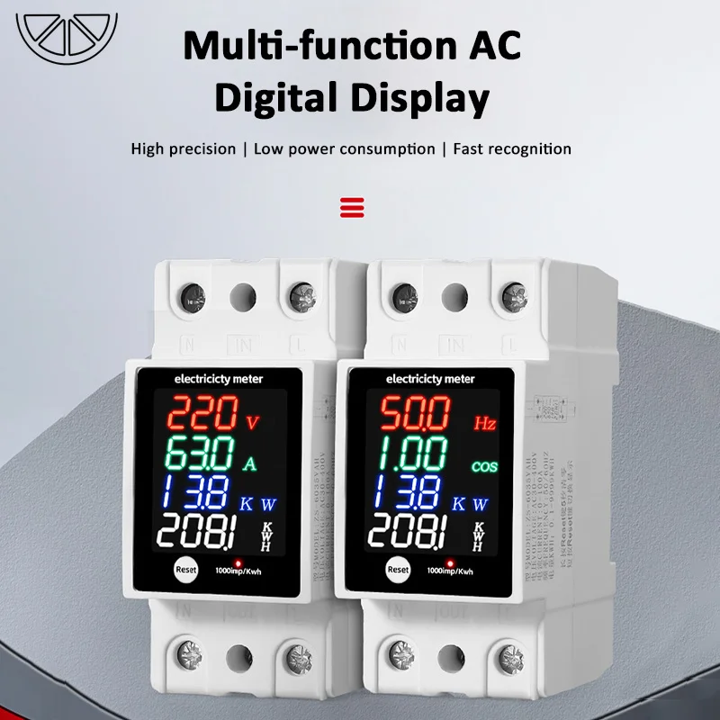 Digital Energy Meter Din Rail Electricity Usage Monitor AC30-400V Voltmeter Ammeter Watt Kwh Frequency Power Meter