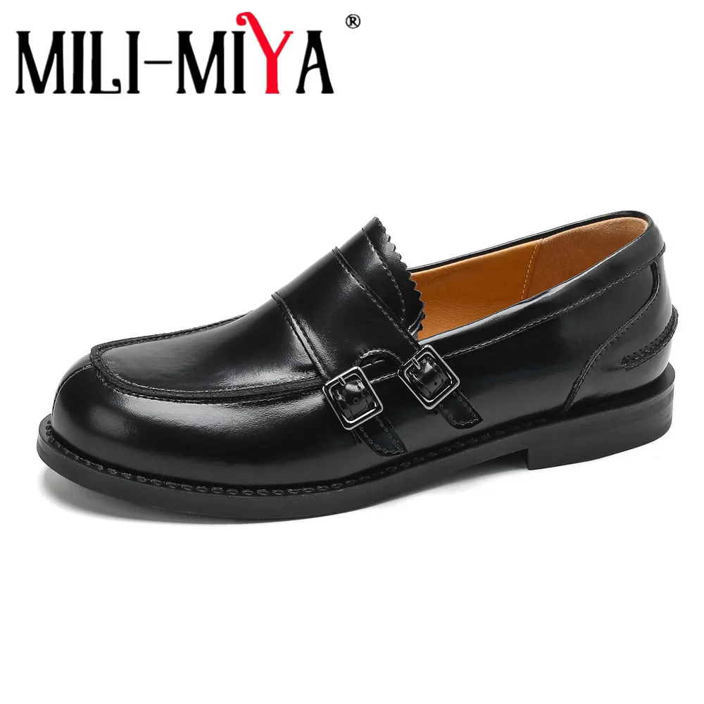 MILI-MIYA Women's Large Size Round-Toe Slip-On Pumps Comfortable Low Block Heel With Non-Slip Sole Casual Street Shoes For Lady
