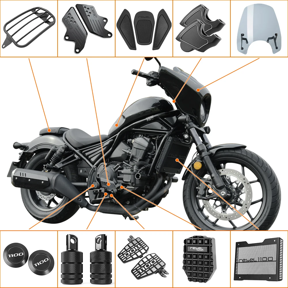 

For Honda Rebel CMX 1100 CMX1100 Rebel1100 2021-2025 Motorcycle Footrests Windshield Retro Custom Decorative Cap Accessories