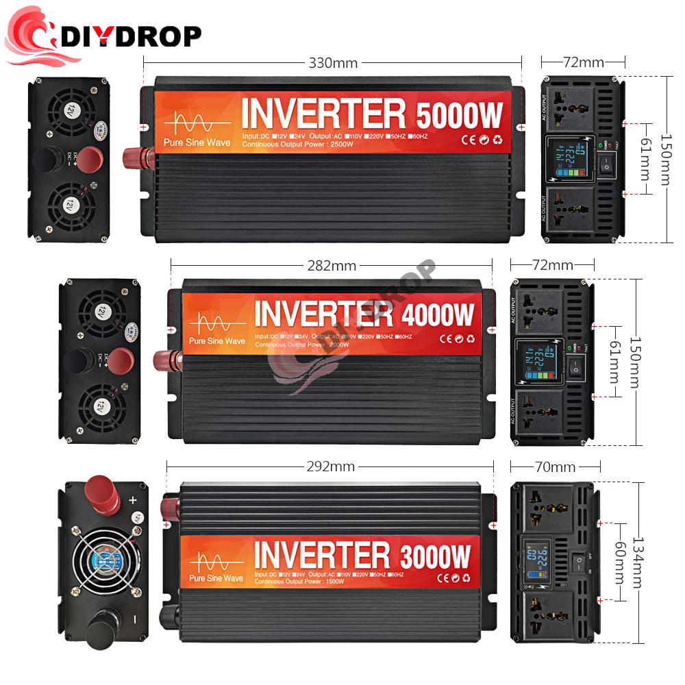 Pure Sine Wave Inverter 3000W 4000W 5000W Double Socket LCD Display DC 12V 24V To AC 220V Voltage Converter Power Supply Module