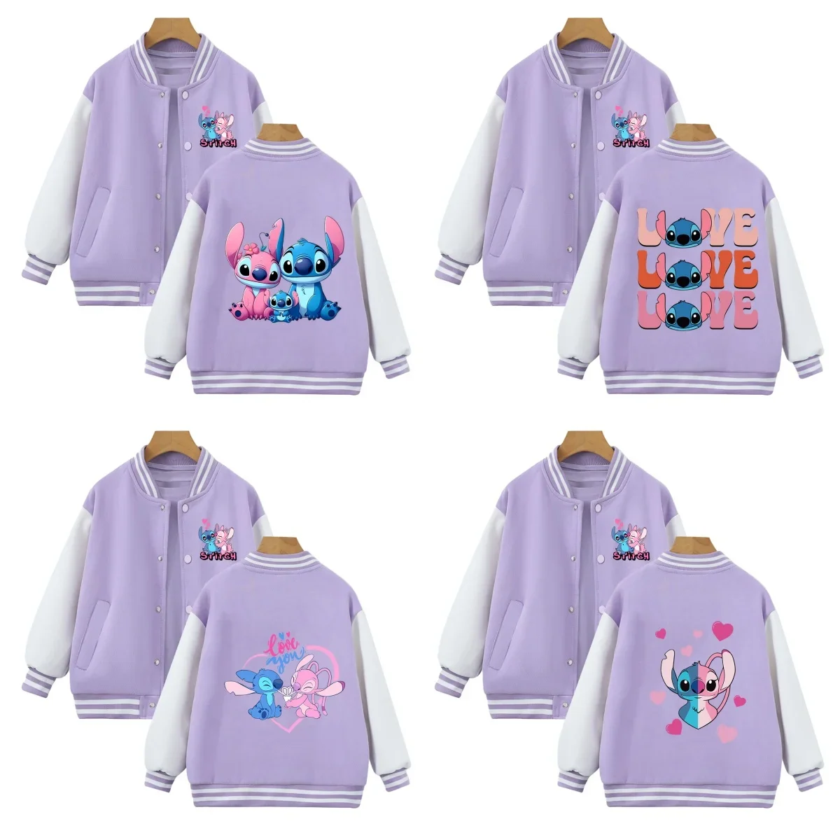 2025 kawaii Disney Kid Stitch Guitar Pattern Print Student Boys Girls Padded Warm Jacket Jacket Fall Winter baseball uniform top