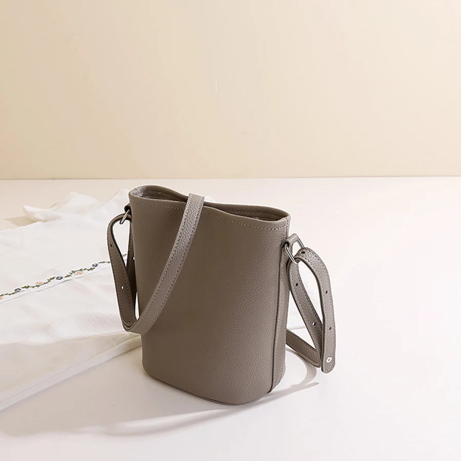 Fashion soft pu leather bucket bag with lychee patterns for women phone bags commuter versatile single-shoulder crossbody bag ﻿