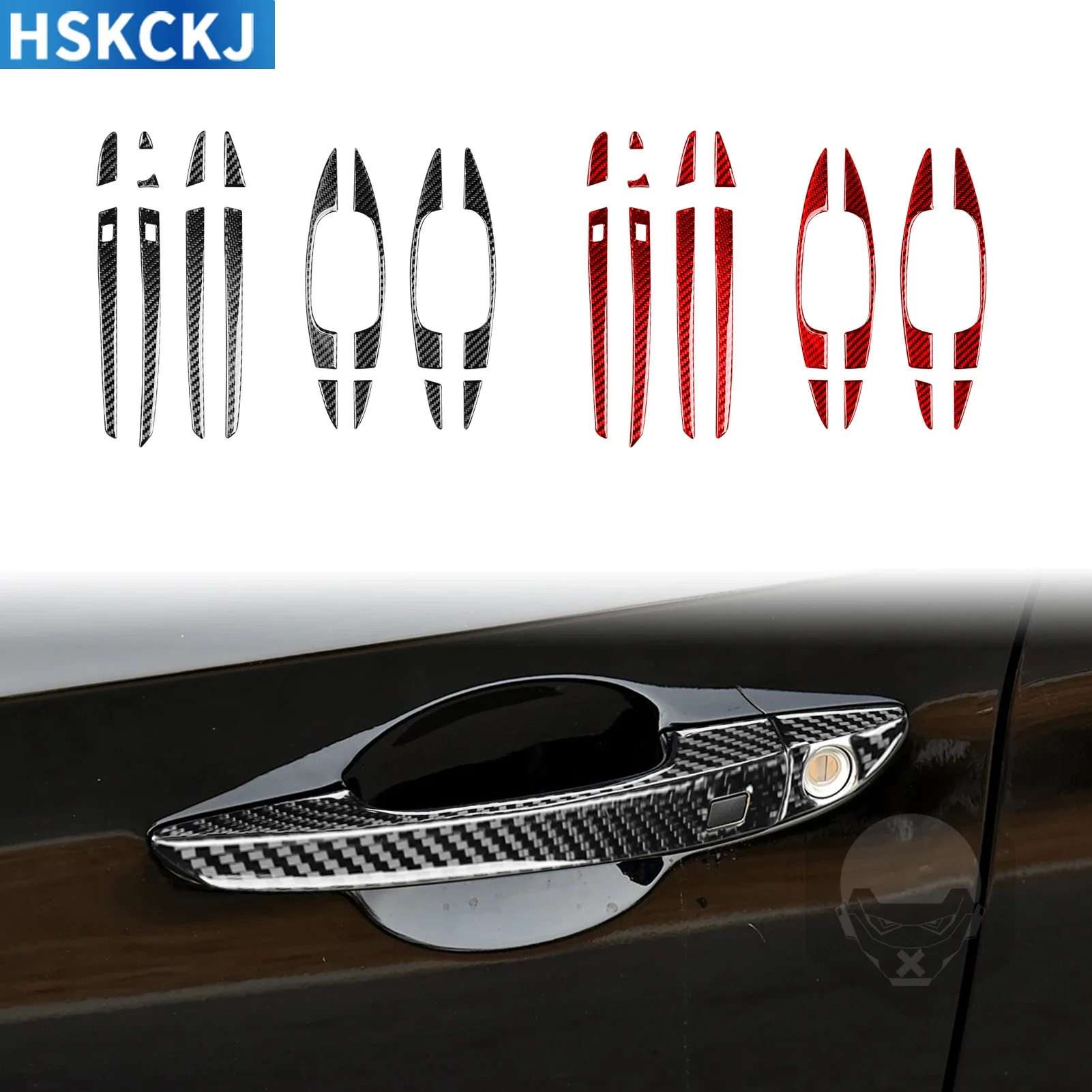 For Hyundai Sotana 2015—2017 Real Carbon Fiber Car Door Outer Puller Panel Cover Trim Sticker Interior Decorative Accessories