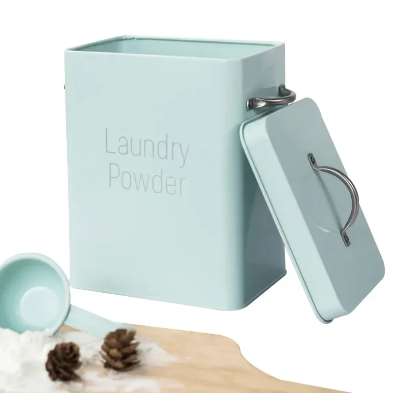 Large Capacity Laundry Detergent Powder Storage Tin Box Lightweight Grain Organizer Container Sealed with Spoon Airtight Lid