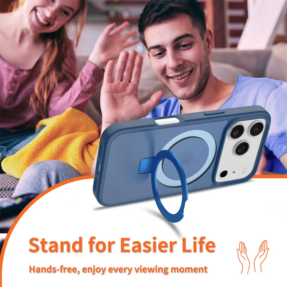 Luxury For Magsafe Fold Stand Magnetic Phone Case For iPhone 17 Air 16 15 Pro Max 16E 14 Plus 13 12 Frosted Translucent Cover