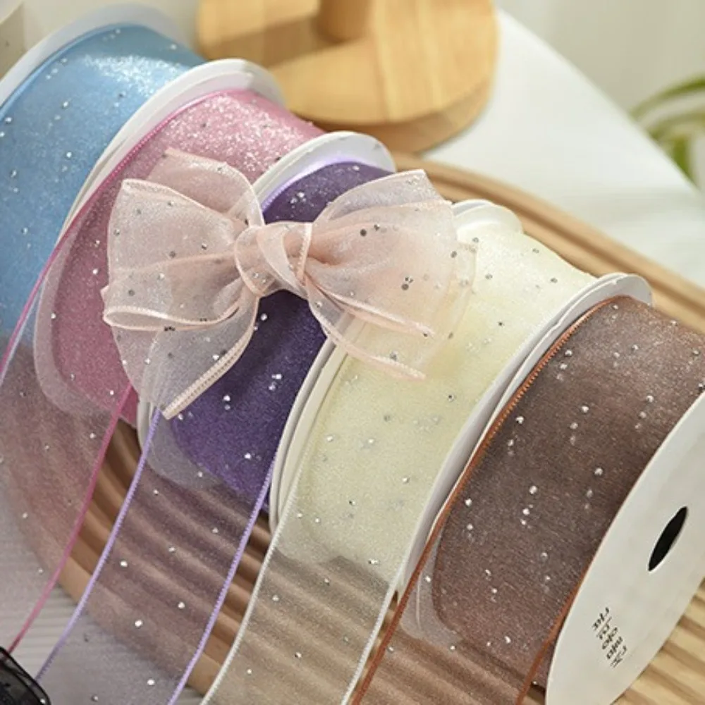 4CM Silver Dots Organza Gauze Packaging Ribbon Tape Flower Gift Box Wrap Bow DIY Wedding Christmas Party Decoration