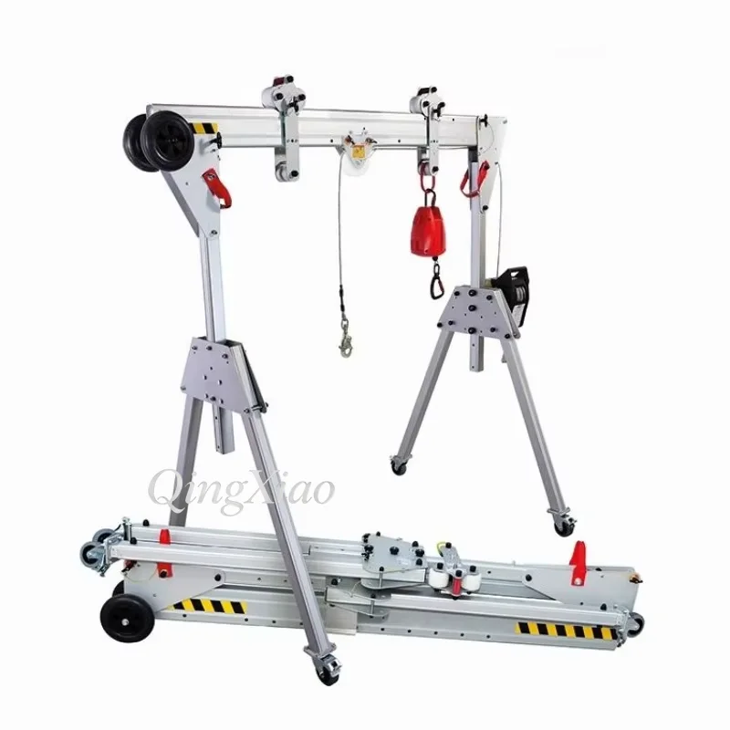 Portable Crane Foldable Aluminum Alloy Gantry Crane Light Hand Push Mobile Lifting Hoist for Workshop Material Lifting Handling