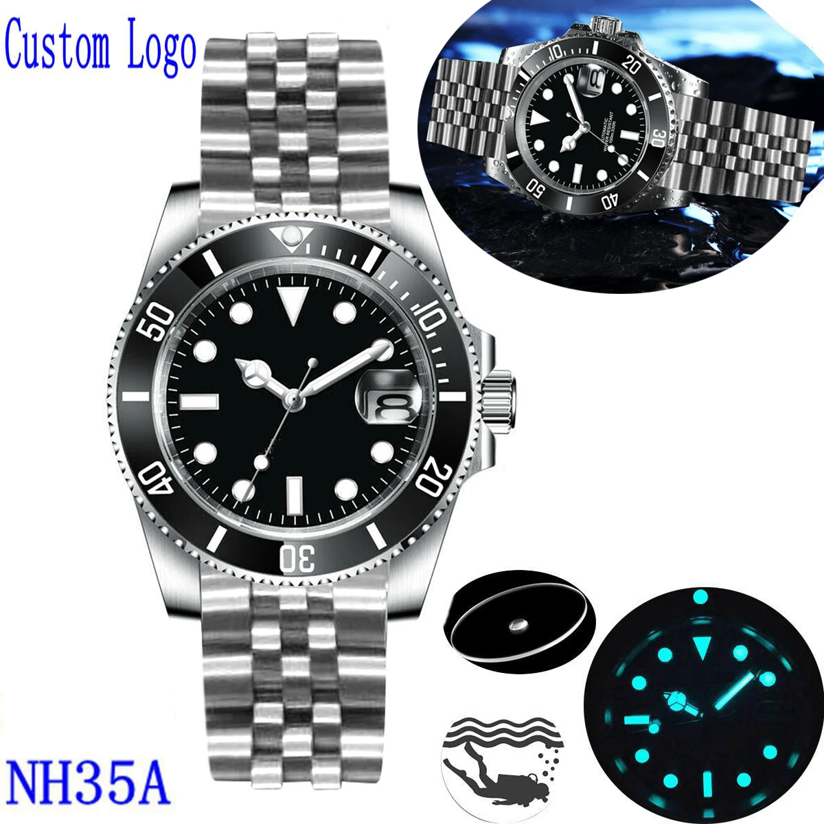 

Custom Logo Luxury Sapphire Automatic NH35 Watch Corgeut Mechanical Mens Watch Sterile Dial Ceramic 10Bar Lume Sport Male Clock