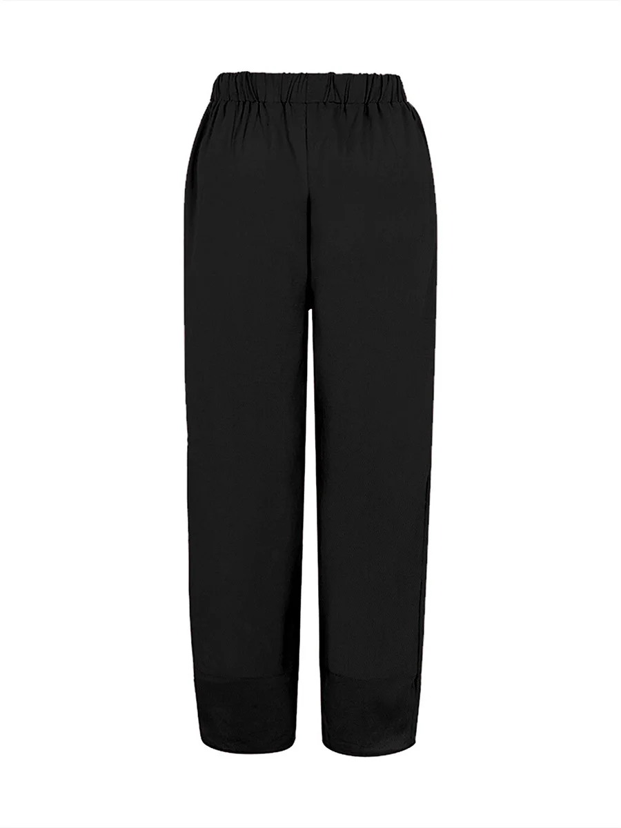 Women Autumn Casual Wide Leg Pants Elastic Waist Loose Vintage Trousers Irregular Hem Solid Color Classic Streetwear Ladies