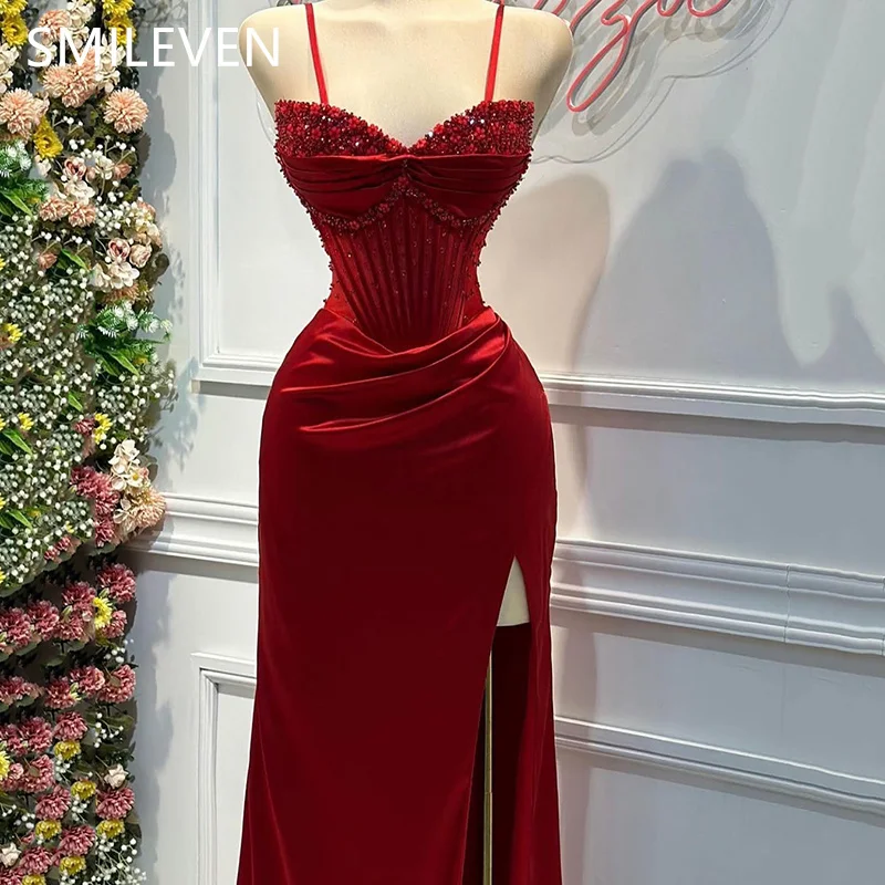 Smileven Red Sexy Shiny Prom Dress Applique Side Split Sweetheart Evening Party Dresses Birthday Gift Customized 2025