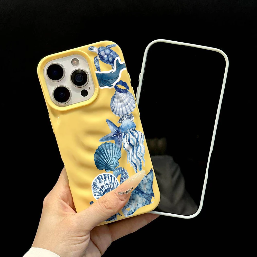 Stilvolle Handyhülle mit Meerestiermuster für iPhone 17 16 15 14 13 12 11 Pro Max 14 Plus 17Air, Faltenwellen-Design, weiche Silikonhülle – Detail 6