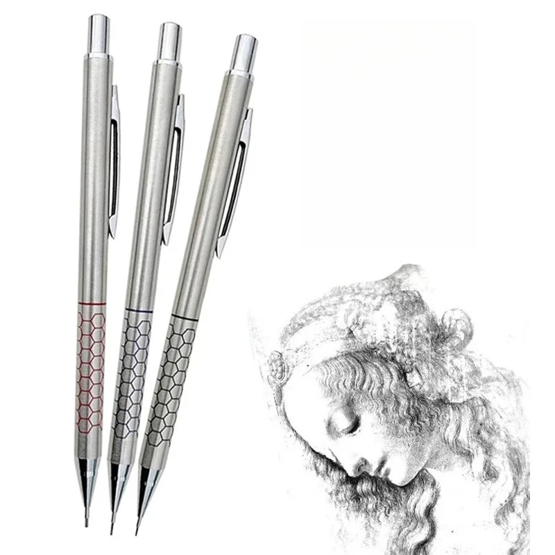 1 Stück Metall-Automatikdruckbleistift mit Radiergummi-Etui, HB 2B Mine Nachfüllbarer Skizzenstift für Kunst, Zeichnen und Schreiben